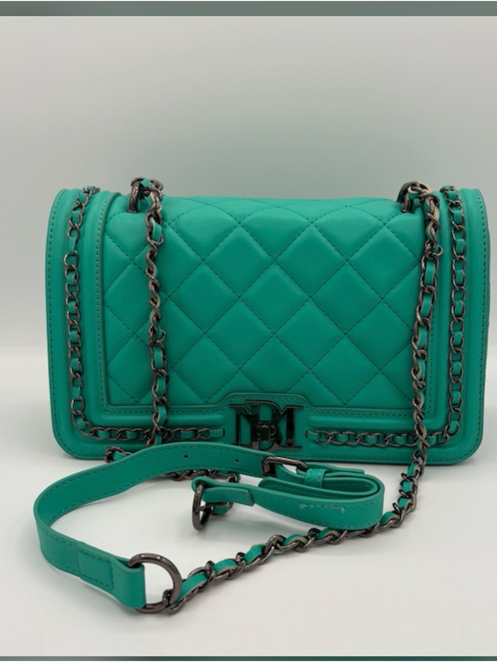 Badgley Mischka Teal Quilted Chain-Trim Shoulder Bag